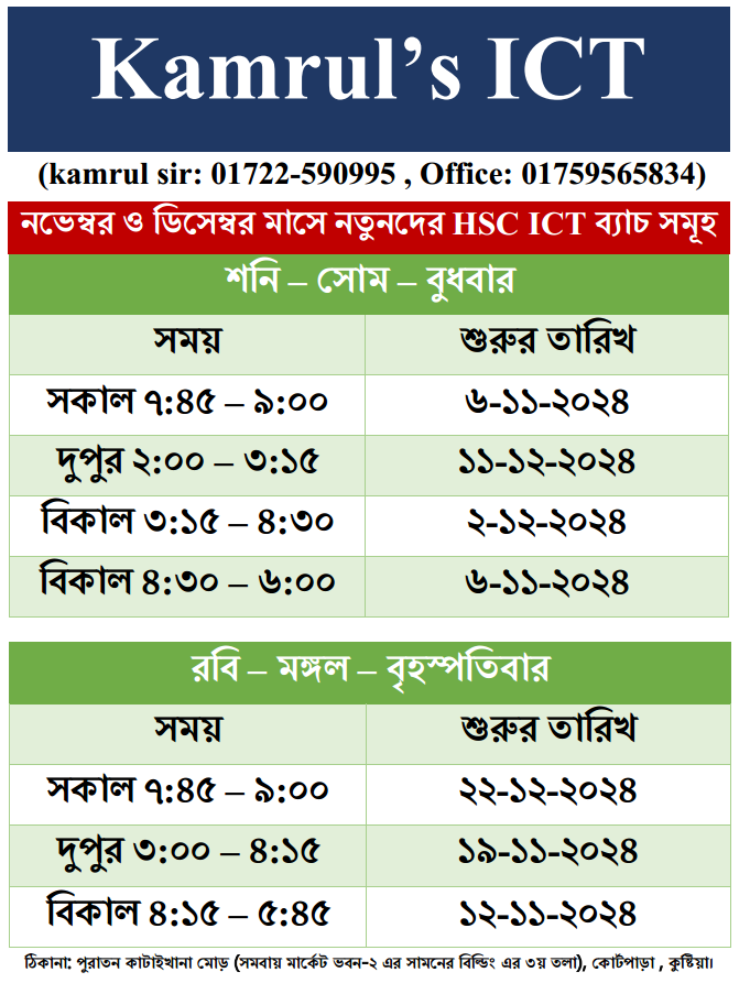 প্রতি মাসের নতুনদের ব্যাচ সমূহ (Kamruls ICT)